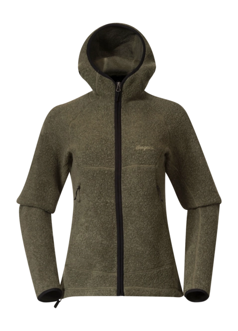 Zip Sweatshirt Bergans Women Vaagaa Merino Terry Midlayer Hoodie Green Mud