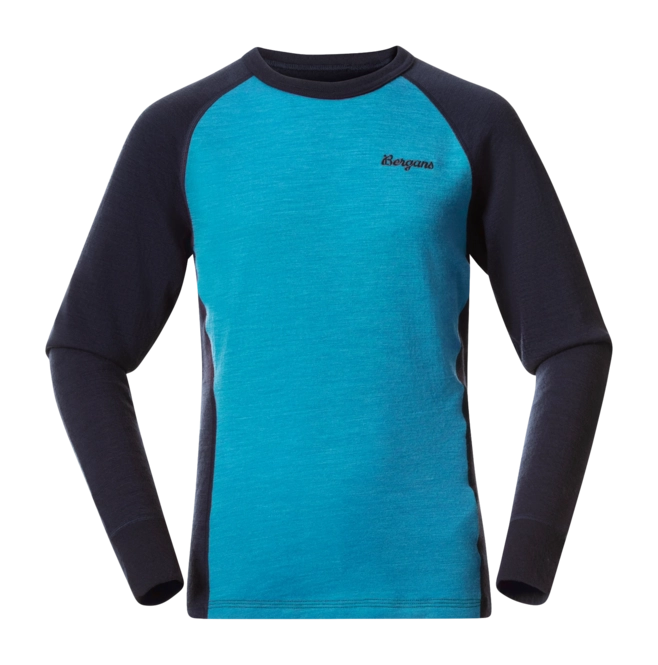 Long Sleeve T-Shirt Bergans Kids Inner: Dual Merino Junior Long Sleeve Aqua Lagoon/Navy Blue