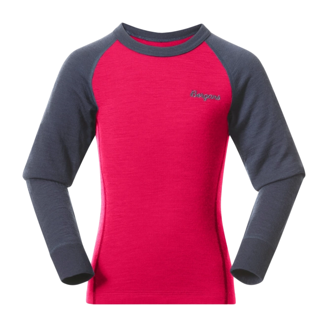 Long Sleeve T-Shirt Bergans Kids Inner: Dual Merino Kids Long Sleeve Raspberry Pink/Granite Blue