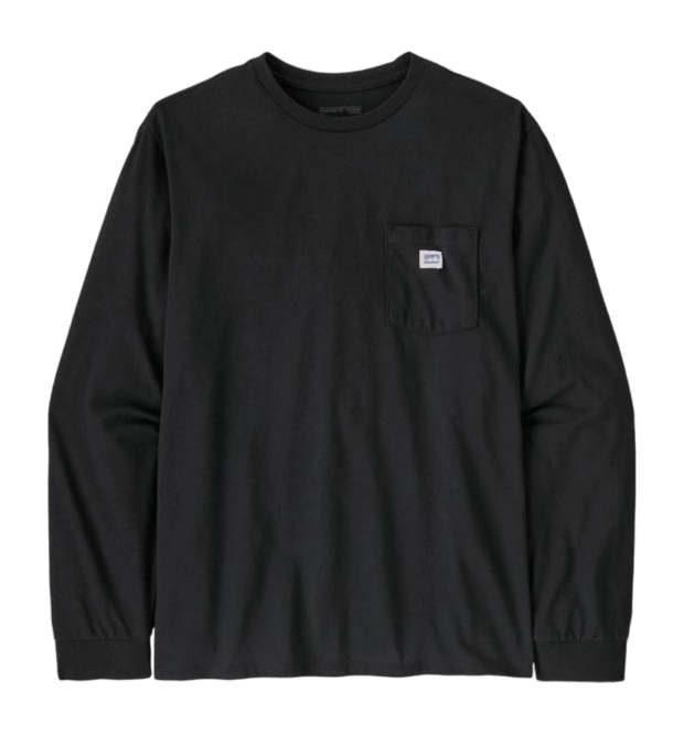 Long Sleeve T-Shirt Patagonia Unisex Shop Sticker Pocket Responsibili-Tee Black