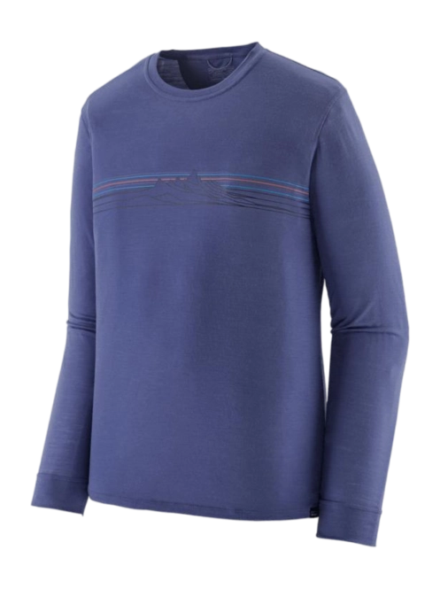 Long Sleeve T-Shirt Patagonia Men Capilene Cool Merino Blend Graphic Shirt Strata Stripe: Solstice Purple