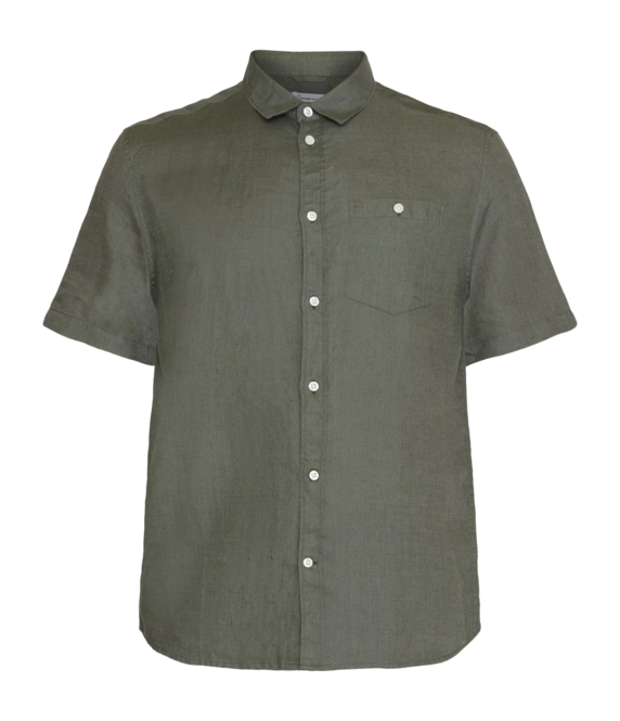 Shirt KnowledgeCotton Apparel Men Regular Linen Short Sleeved Burned Olive
