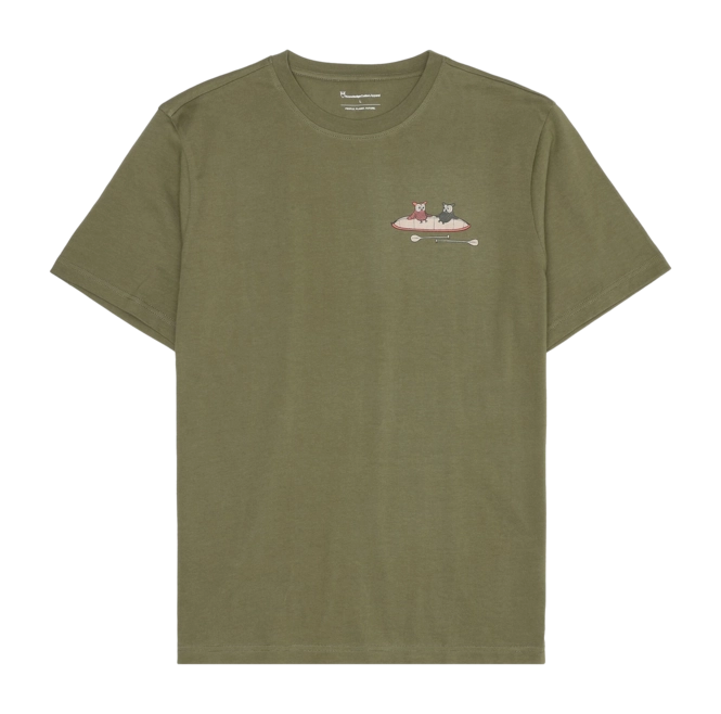 T-Shirt KnowledgeCotton Apparel Unisex Regular Drop Shoulder Heavy Printed Burned Olive