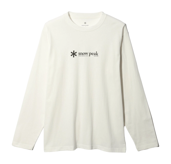 Long Sleeve Shirt Snow Peak Men Soft Cotton Logo Long Sleeve T-Shirt White