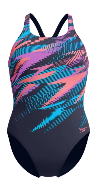 Swimsuits Speedo Women Eco+ Dig Printed Medalist Navy Orange 25