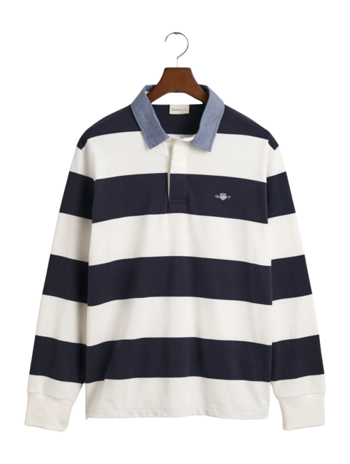 Polo Shirt GANT Men Reg Chambray Stripe Heavy Rugger Eggshell 25