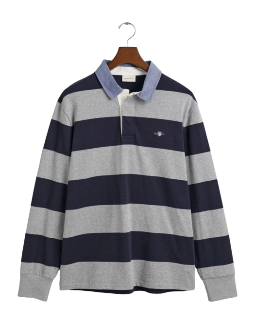 Polo Shirt GANT Men Reg Chambray Stripe Heavy Rugger Grey Melange 25