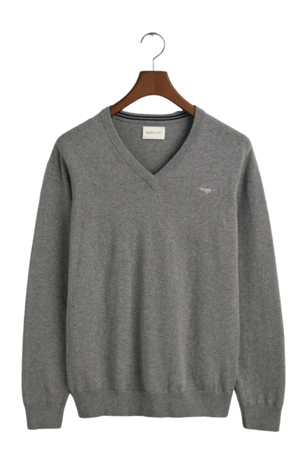 Jumper GANT Men Classic Cotton V-Neck Dark Grey Melange '25