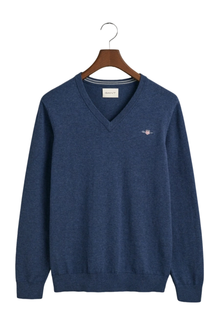 Jumper GANT Men Classic Cotton V-Neck Dark Jeansblue Melange 25