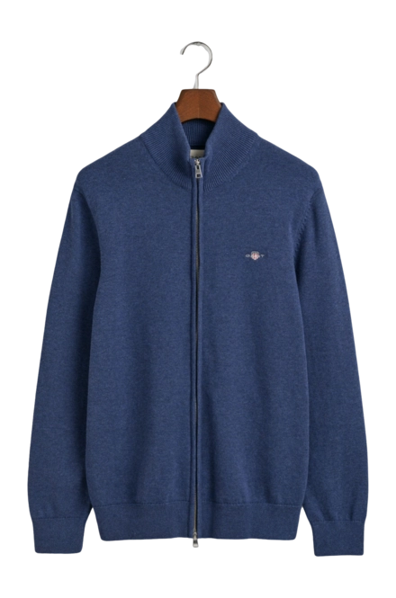 GANT Zip Sweatshirt Men Casual Cotton Zip Cardigan Dark Jeansblue Melange 25