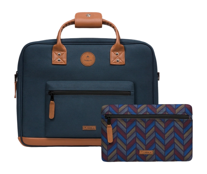 Shoulder Bag Cabaïa Messenger Chicago Navy X Brown Vegan Leather Medium