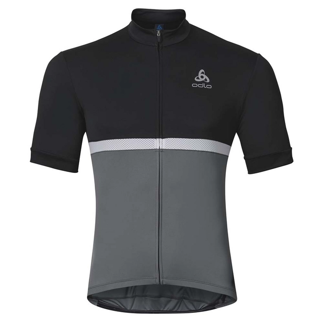 Cycling Jersey Odlo Mens Stand-Up Collar S/S Full Zip Fujin Black Steel Grey