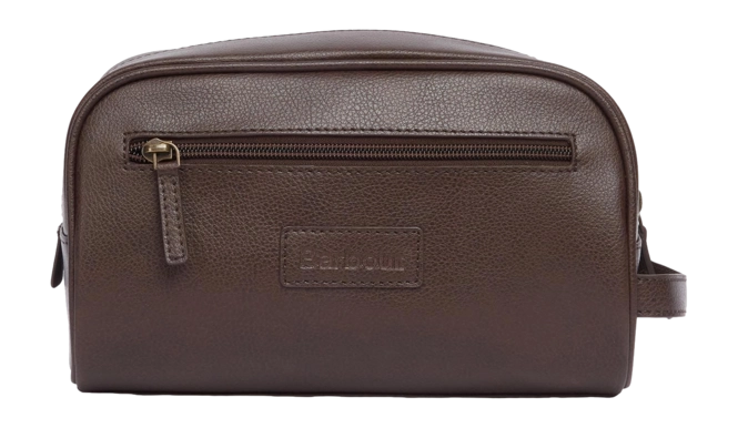 Toiletry Bag Barbour Men Leather Washbag Dk Brown