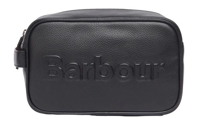 Toiletry Bag Barbour Men Debossed Logo Leather Black