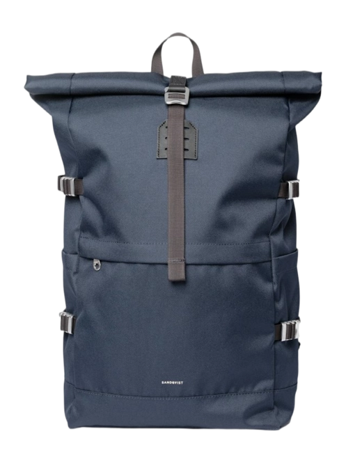 Rucksack Sandqvist Unisex Icon Rolltop Navy With Black Leather L