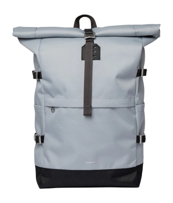 Rucksack Sandqvist Unisex Icon Rolltop Ice Blue With Black Leather L