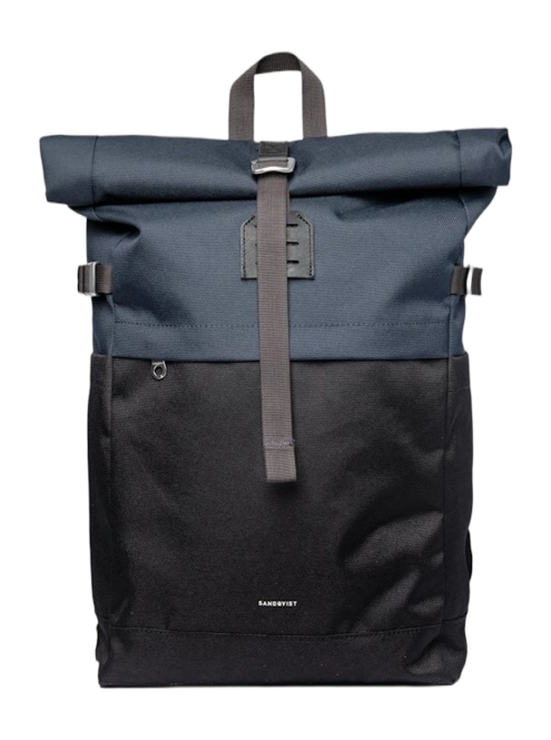 Rucksack Sandqvist Unisex Icon Rolltop Multi Black / Navy With Black Leather M