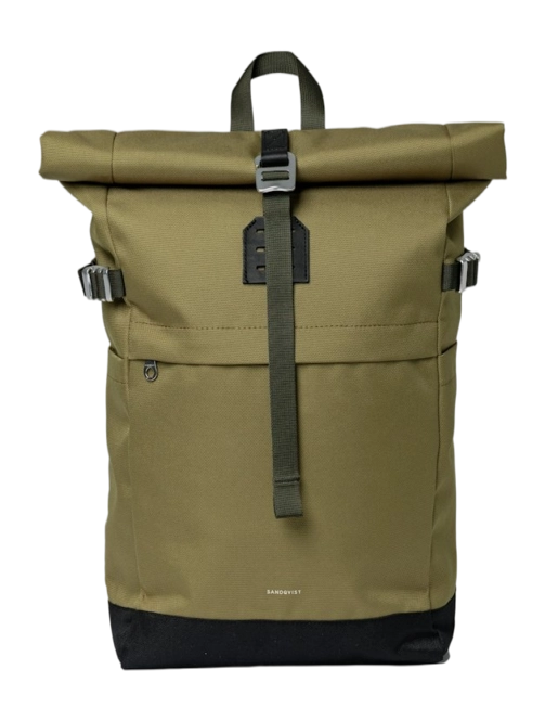 Rucksack Sandqvist Unisex Icon Rolltop Olive Drab With Black Leather M