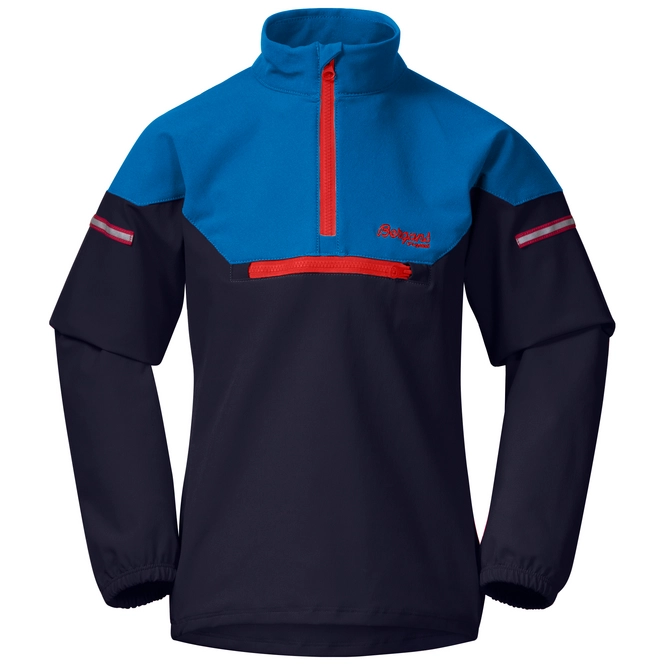 Anorak Bergans Kids Ruffen Lite Softshell Navy Athens Blue Fire Red