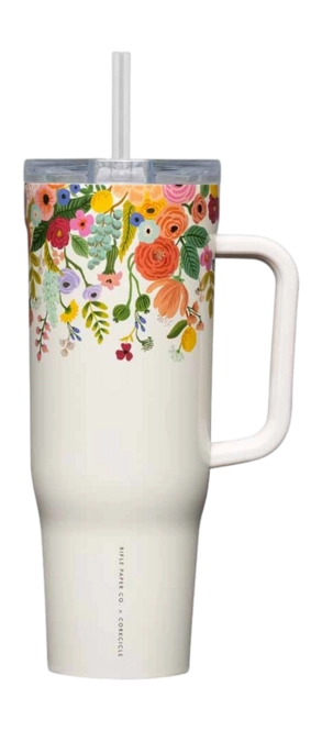Thermal Mug Corkcicle Cruiser with Straw Cream Floral 1.2 L