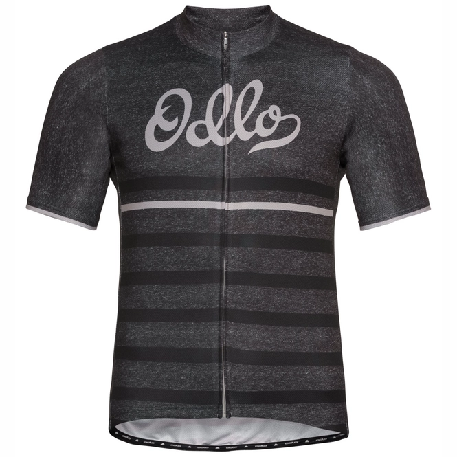 Cycling Jersey Odlo Men Stand-Up Collar S/S Full Zip Element Odlo Graphite Grey Melange Retro
