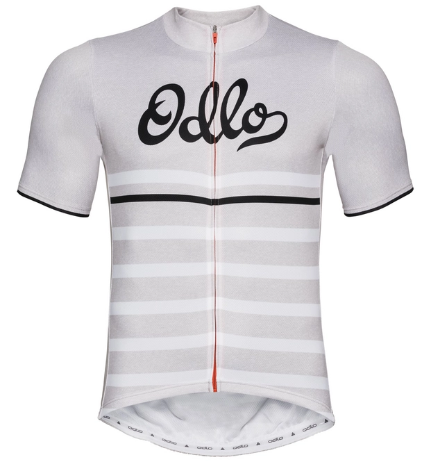 Cycling Jersey Odlo Men Stand-Up Collar S/S Full Zip Element White Melange Retro