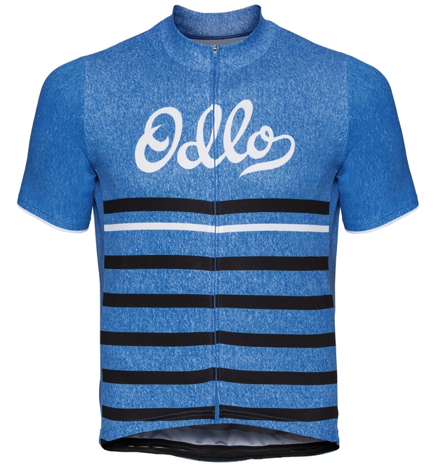 Cycling Jersey Odlo Men Stand-Up Collar S/S Full Zip Element Nebulas Blue Melange Retro