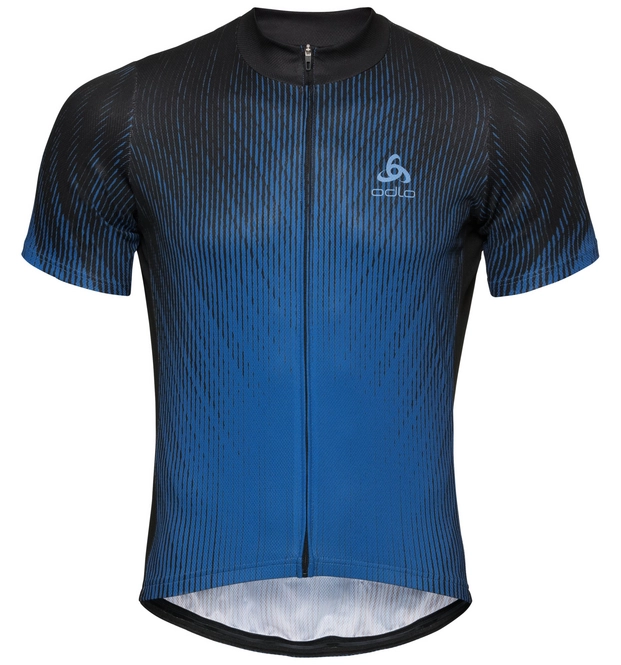 Cycling Jersey Odlo Men Stand-Up Collar S/S Full Zip Element Black Nebulas Blue