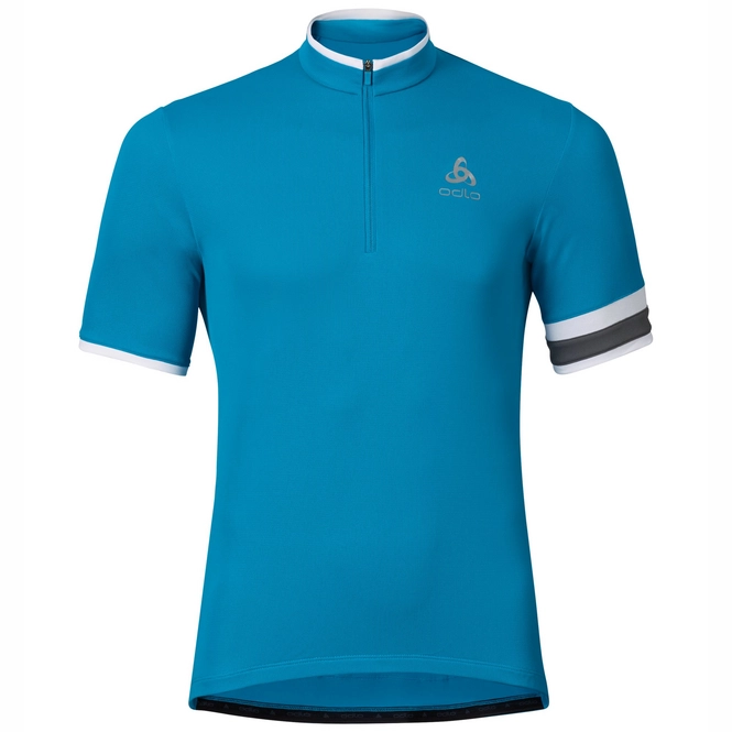 Cycling Jersey Odlo Mens Stand-Up Collar S/S 1/2 Zip Breeze Blue