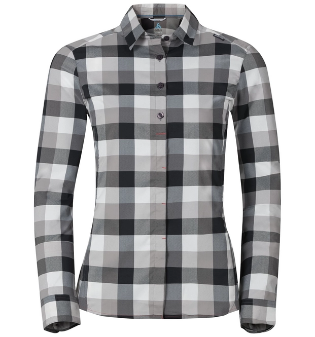 Shirt Odlo Womens Fairview Concrete Grey White Check