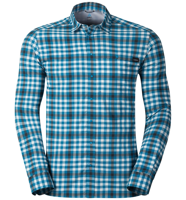 Shirt Odlo Mens Fairview White Blue Jewel Graphite Grey Check