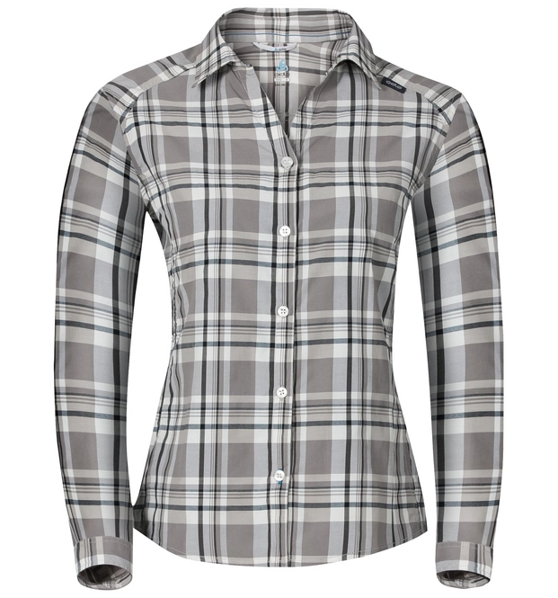 Shirt Odlo Womens Blouse Longsleeve Anmore Concrete Grey White Check