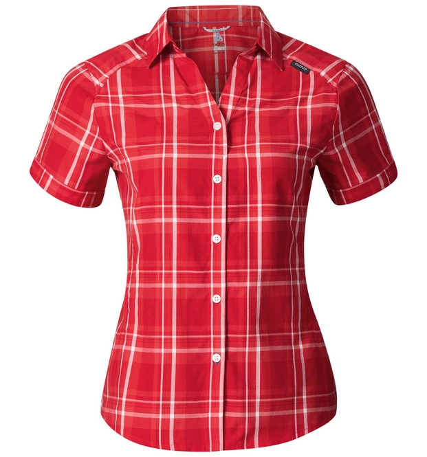 Shirt Odlo Womens Anmore Bittersweet Chinese Red White Check