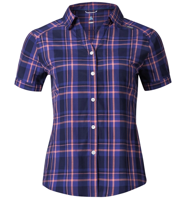 Shirt Odlo Womens Anmore Fleur De Lotus Spectrum Blue White Check