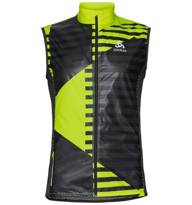 Body Warmer Odlo Mens Zepto Safety Yellow Allover Print
