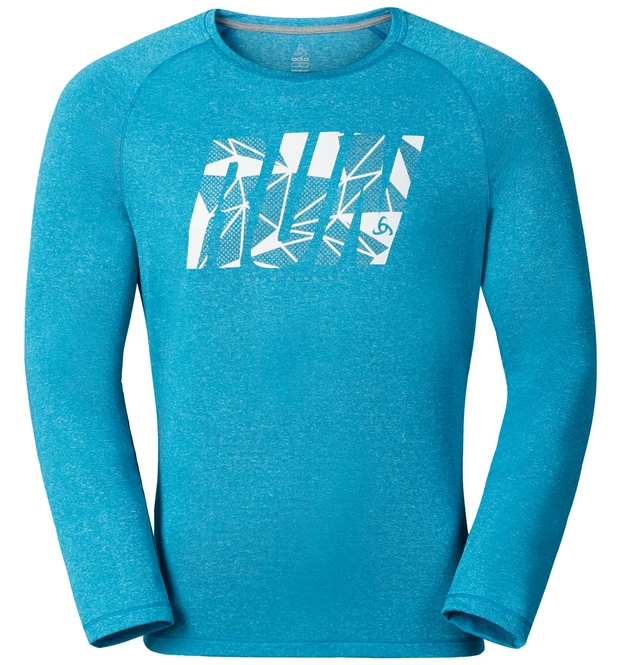 Long Sleeve T-Shirt Odlo Mens Crew Neck Raptor Blue Jewel Melange Train Ss17