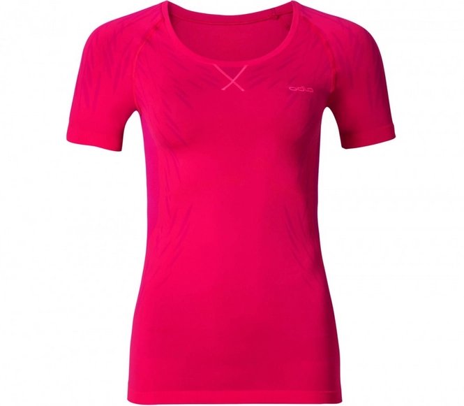 Undershirt Odlo Womens S/S Crew Neck Evolution Light Blac Bittersweet Virtual Pink
