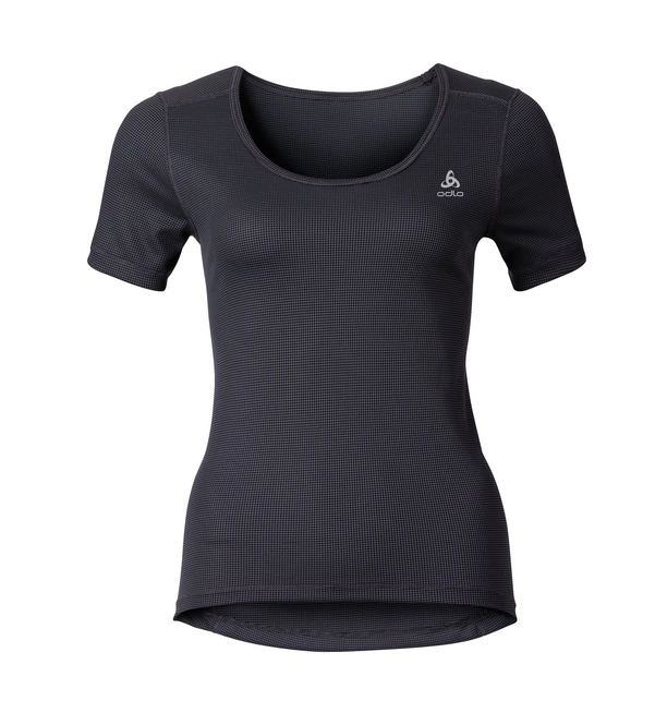 Undershirt Odlo Womens S/S Crew Neck Cubic Ebony Grey Black