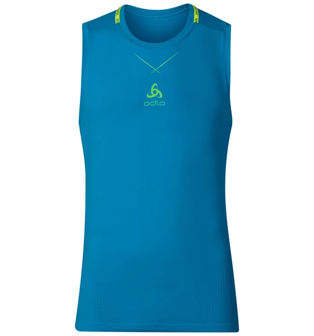 Vest Top Odlo Mens Singlet Crew Neck Ceramicool Seamless Blue Jewel Safety Yellow