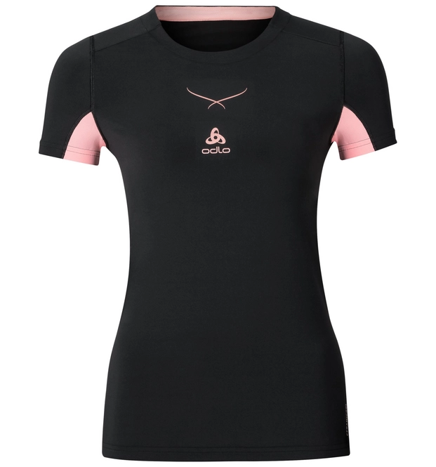 Undershirt Odlo Womens S/S Crew Neck Ceramicool Black Fleur De Lotus