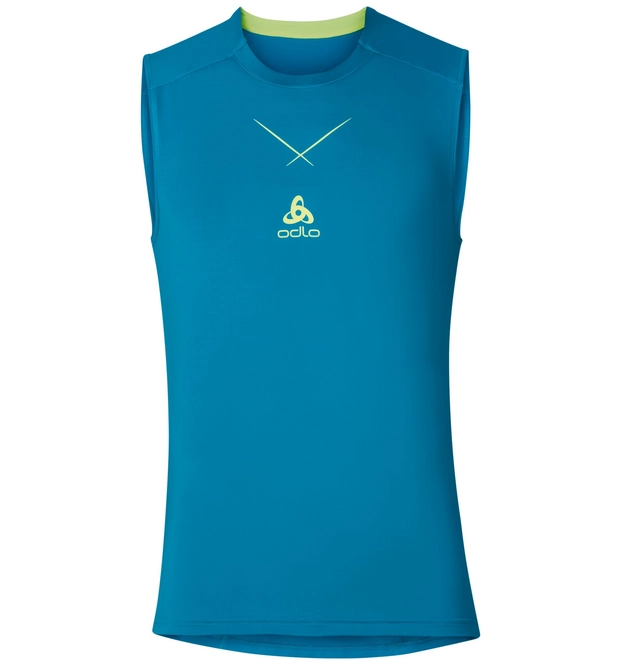 Vest Top Odlo Mens Singlet Crew Neck Ceramicool Blue Jewel Safety Yellow