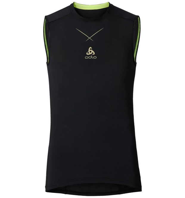 Vest Top Odlo Mens Singlet Crew Neck Ceramicool Black Safety Yellow