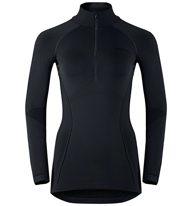 Undershirt Odlo Womens L/S Turtle Neck 1/2 Zip Evolution Black Graphite Grey