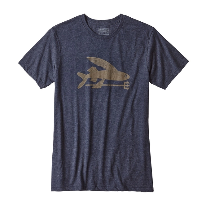 T-Shirt Patagonia Men's Flying Fish Cotton/Poly Navy Blue w/Ash Tan