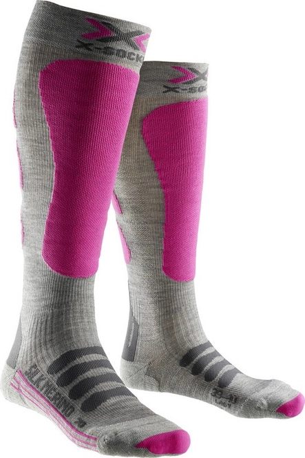 Ski Socks X-Socks Silk Merino Grey/Fuchsia