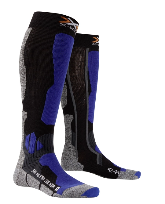Ski Socks X-Socks Alpin Silver Black/Cobalt-Blue