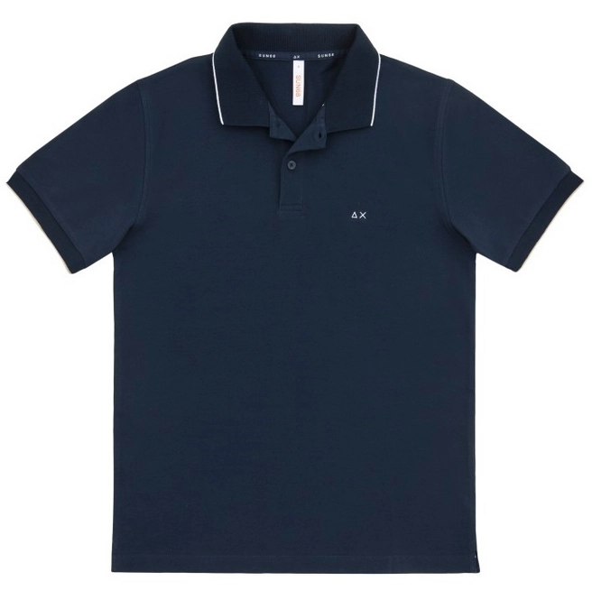 Polo Shirt Sun68 Men Small Stripes Collar El Navy Blue
