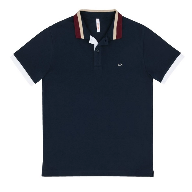 Polo Shirt Sun68 Men 3 Colour Collar El Navy Blue