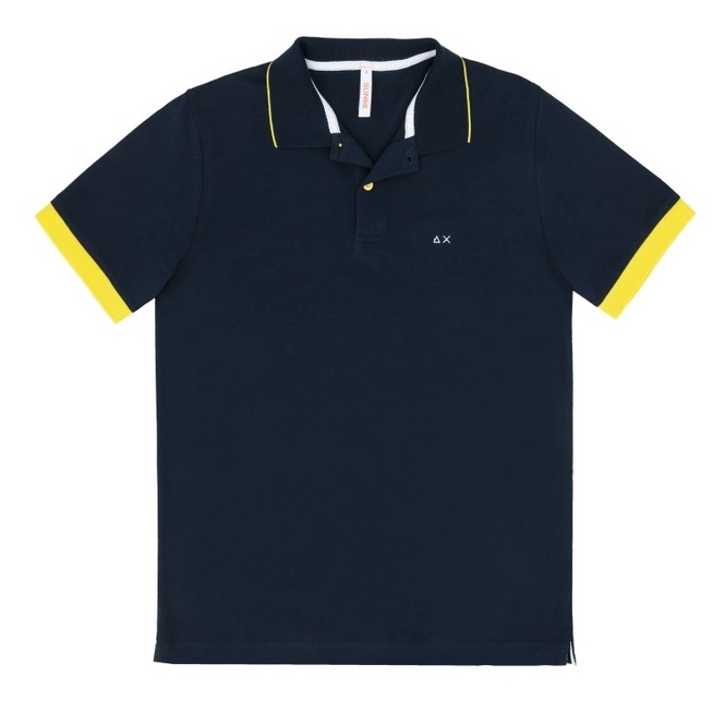 Polo Shirt Sun68 Men Small Stripes Fluo El Navy Blue