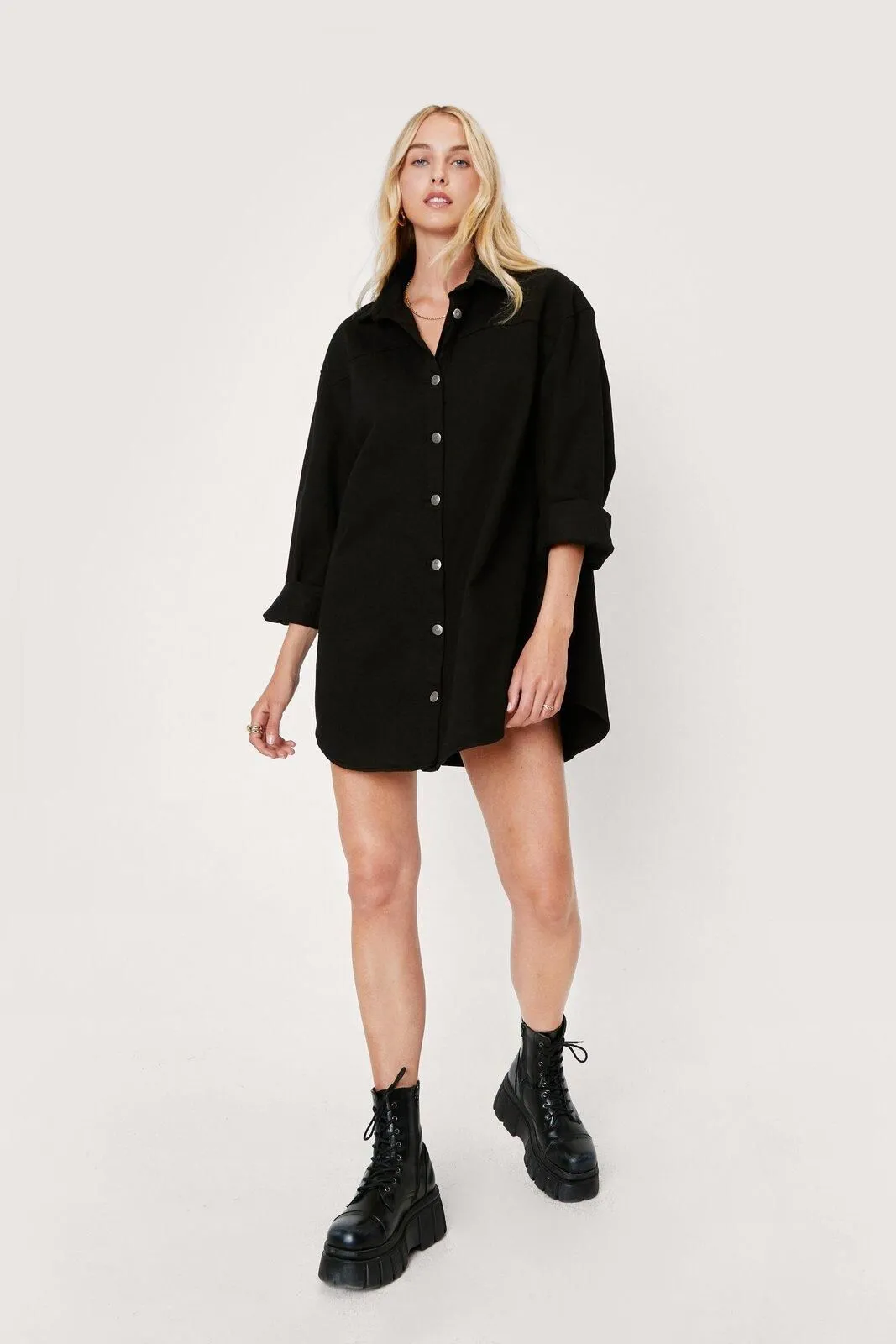 Oversized Button Down Denim Shirt Dress